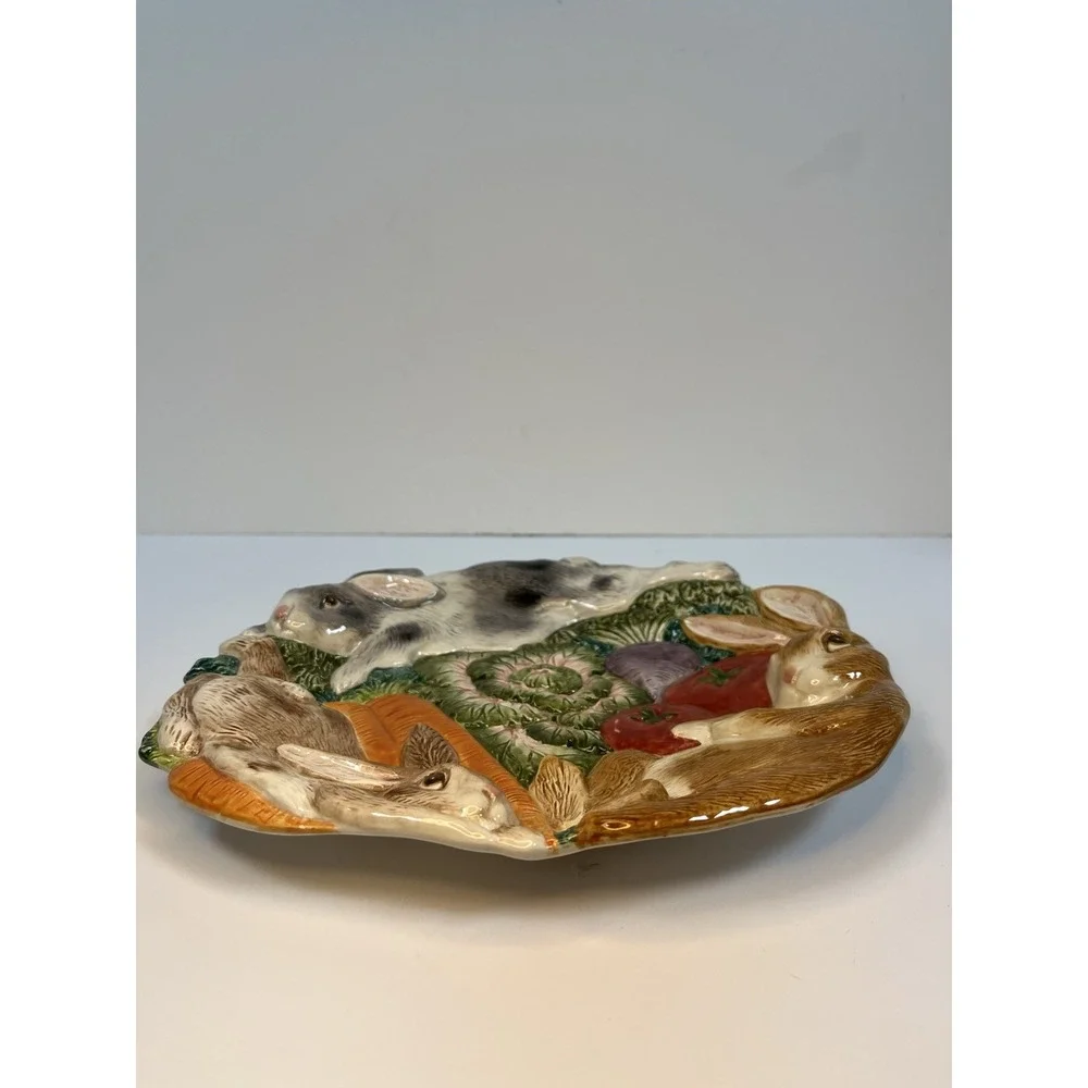 Fitz & Floyd Round Serving Platter English Garden‎ Bunnies Veggies Decorative